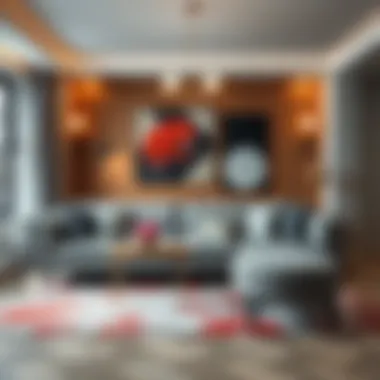 Stylish combination of gray speckled sofa with vibrant decor