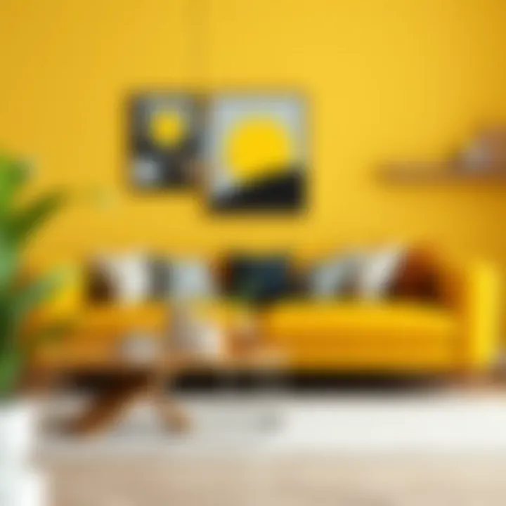 Chic Mustard Yellow Sofa Combination Stylish mustard yellow sofa paired with neutral accessories