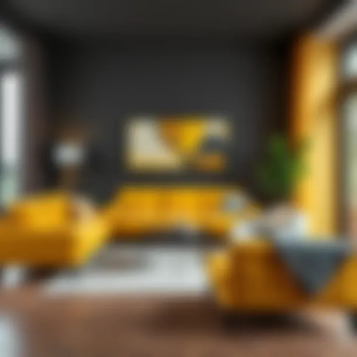 Contemporary Living Room with Mustard Yellow Modern living room featuring a bold mustard yellow couch