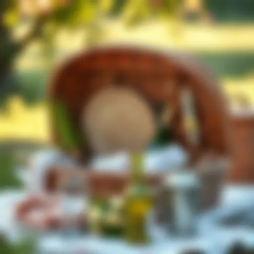 Elegant wicker picnic basket set up for an outdoor gathering