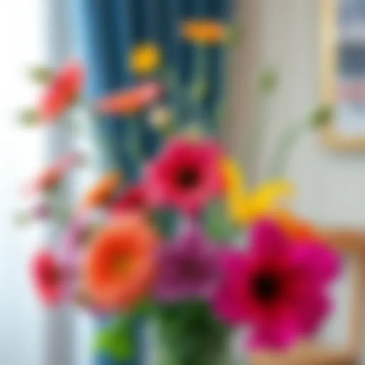 Vibrant artificial flowers arranged in a decorative vase