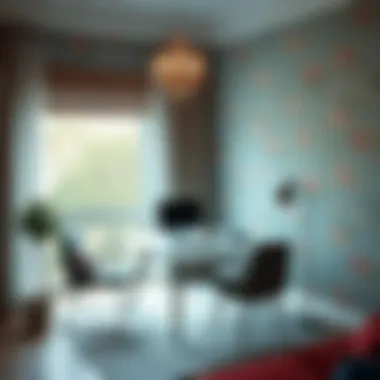 Home office decor showcasing floral wallpaper