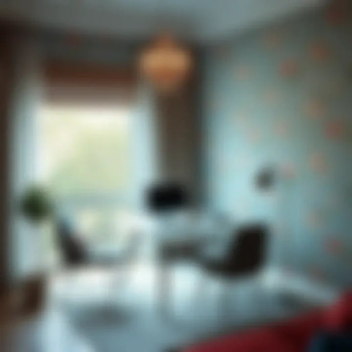 Home office decor showcasing floral wallpaper