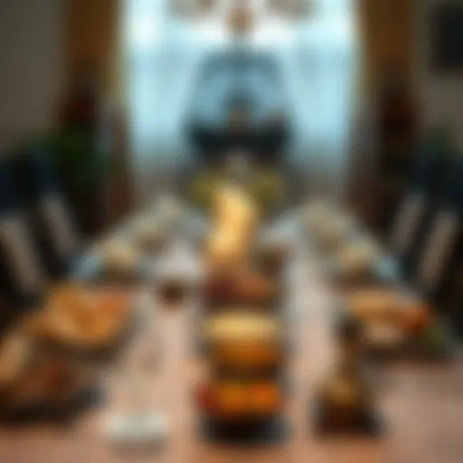 Traditional Iftar Table Arrangement A beautifully arranged iftar table with traditional dishes