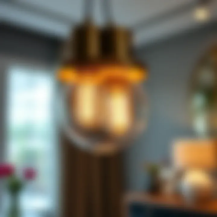 Close-up of a stylish dual pendant light showcasing intricate design details