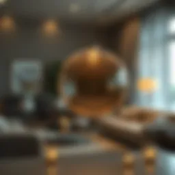 Elegant illuminated glass sphere in a contemporary living room