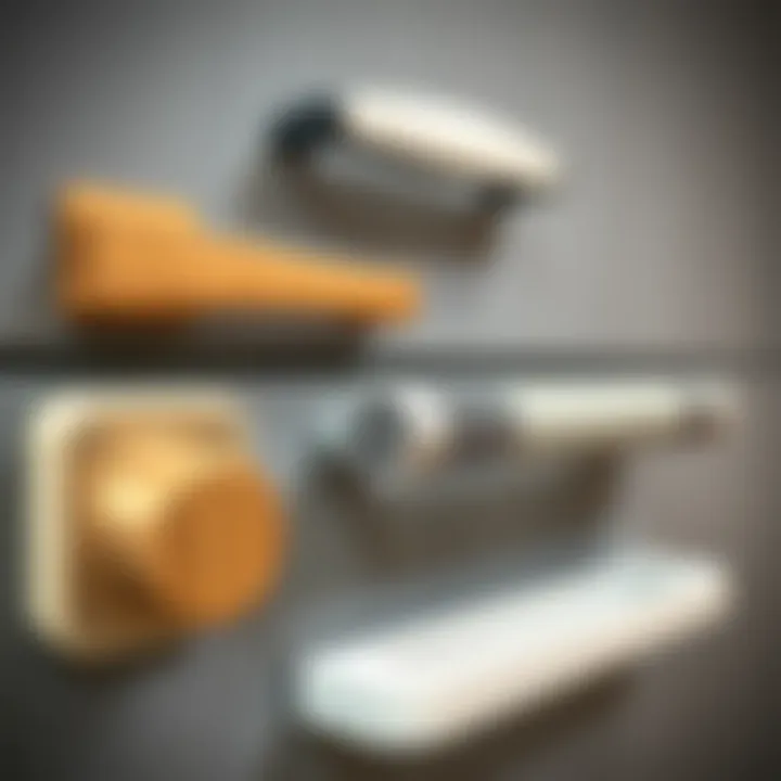 Selection of various kitchen cabinet handle materials and textures