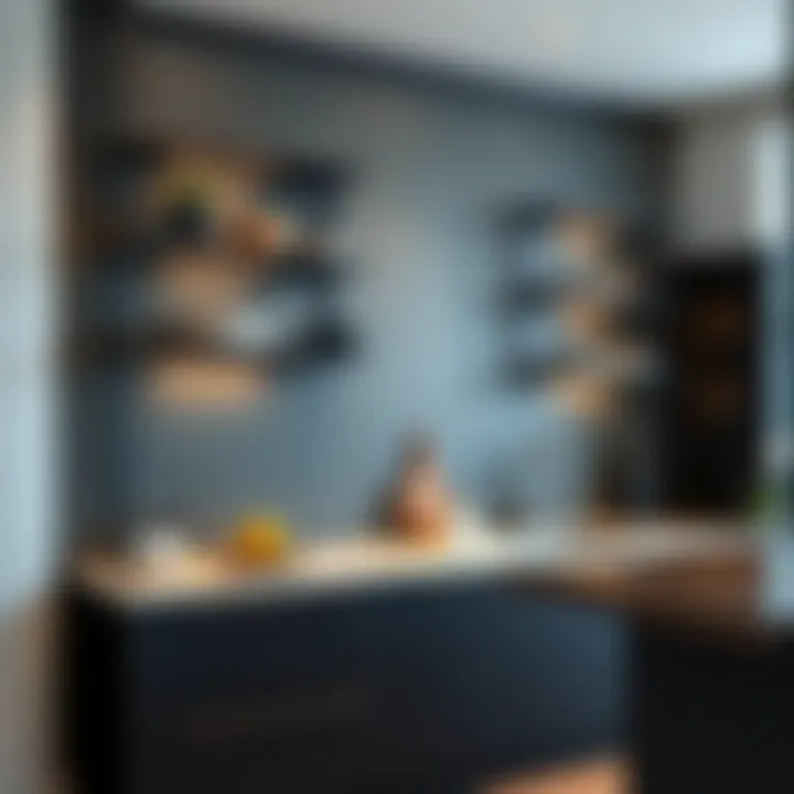 Modern metal shelves in a sleek kitchen design