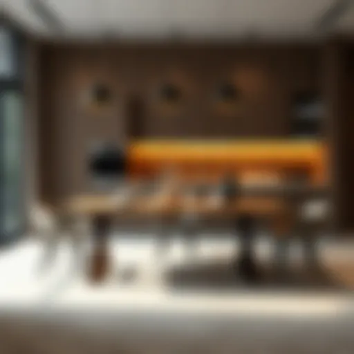 Elegant kitchen table featuring sleek design and warm materials
