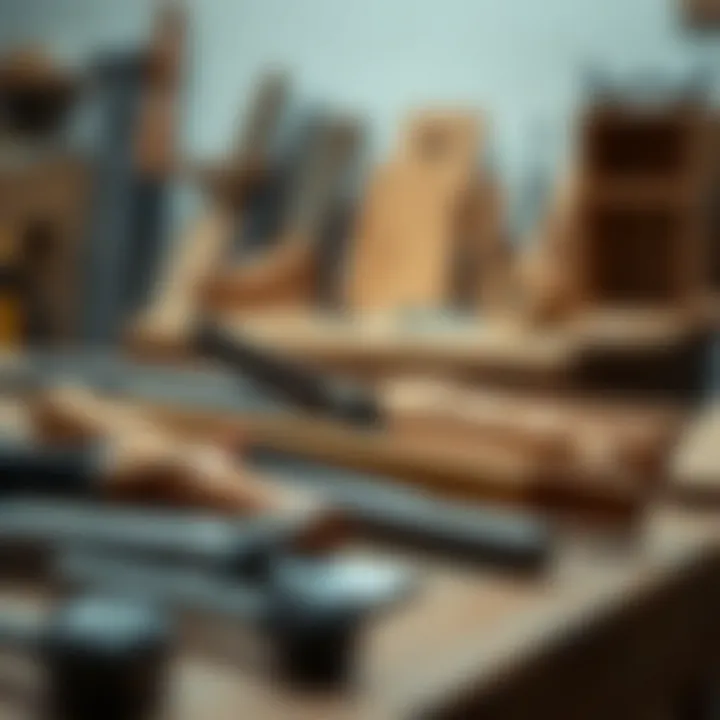 Precision wood cutting tools arranged neatly on a workbench