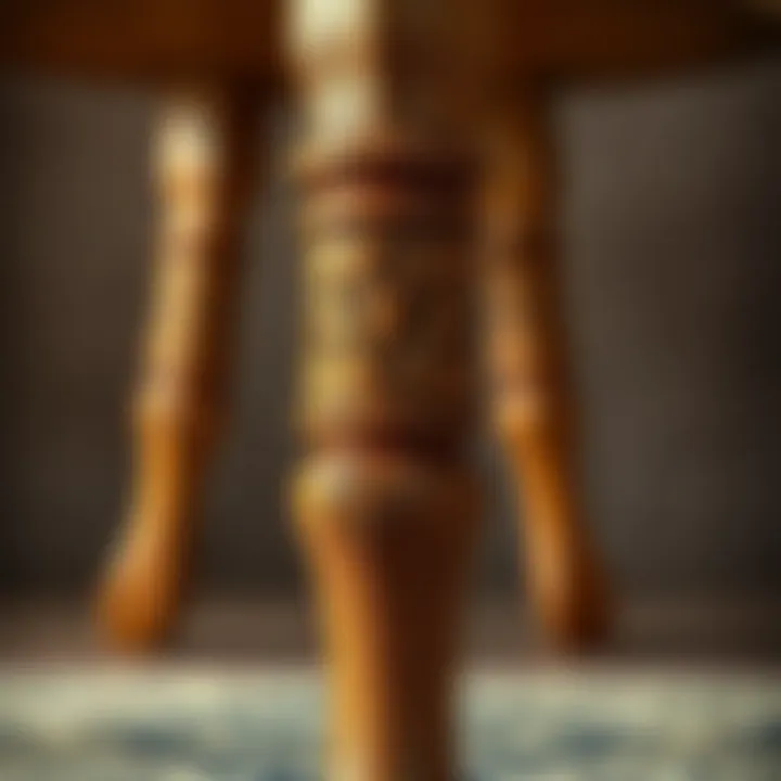 Close-up of a handcrafted wooden chair leg showcasing intricate design