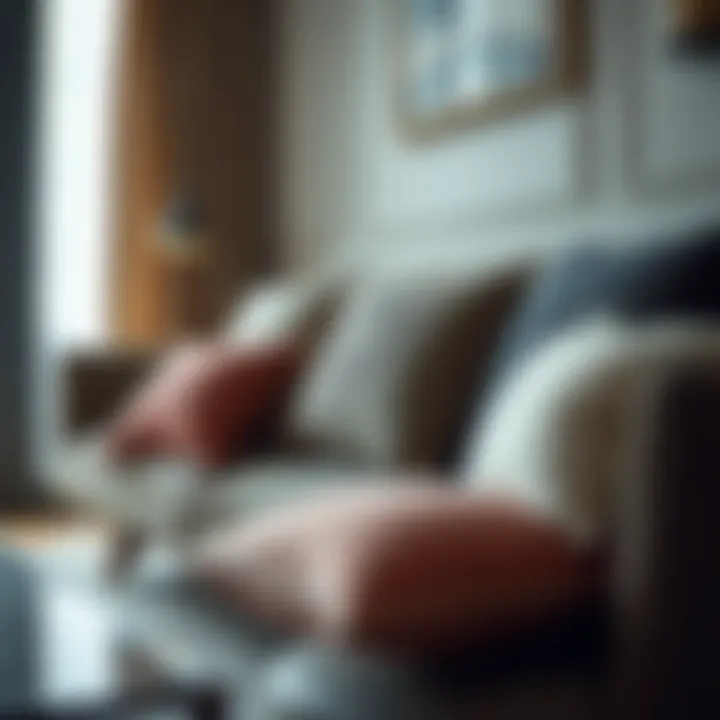 Artistic Cushion Arrangement on Modern Sofa Cushions arranged artistically on a modern sofa