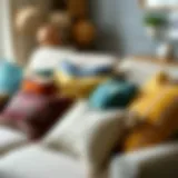 Variety of decorative cushions in different styles and colors