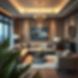 Elegant living room featuring a stylish sofa set