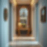 Elegant corridor with a stylish mirror and a chic console table.