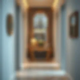 Elegant corridor with a stylish mirror and a chic console table.