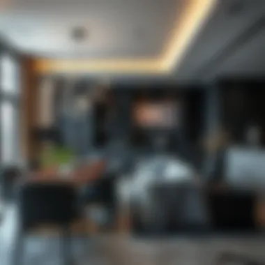 Elegant dining area featuring dark gray anthracite elements