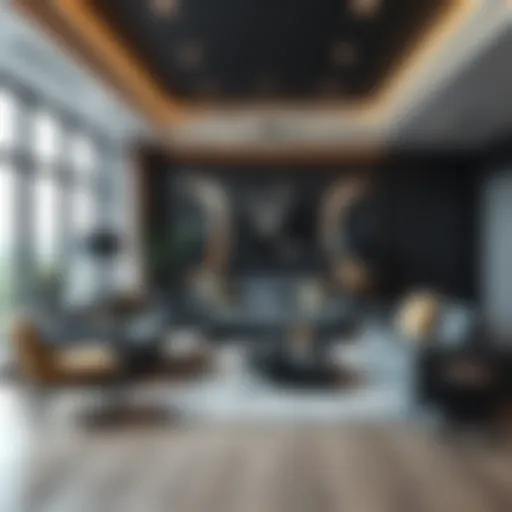 Sophisticated living room showcasing dark gray anthracite accents
