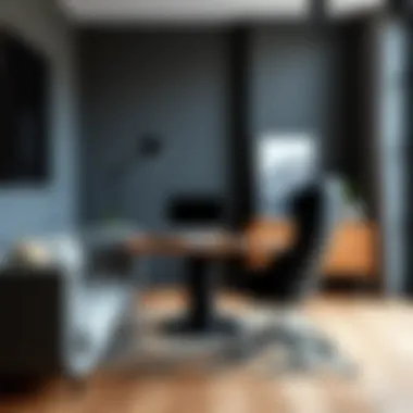 Stylish workspace incorporating dark gray anthracite decor