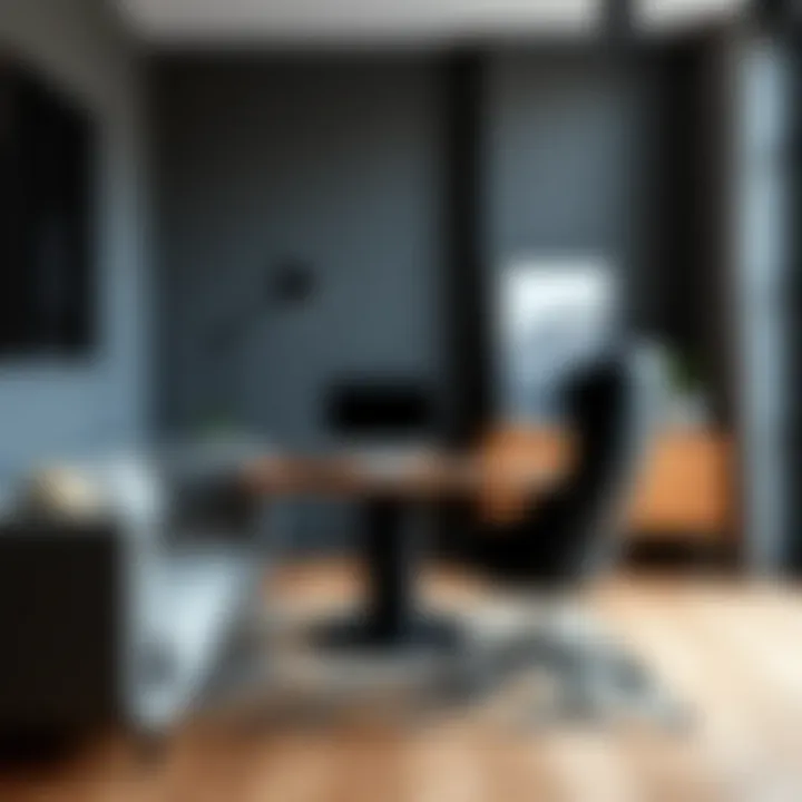 Stylish workspace incorporating dark gray anthracite decor
