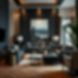 Elegant living room featuring dark olive furniture