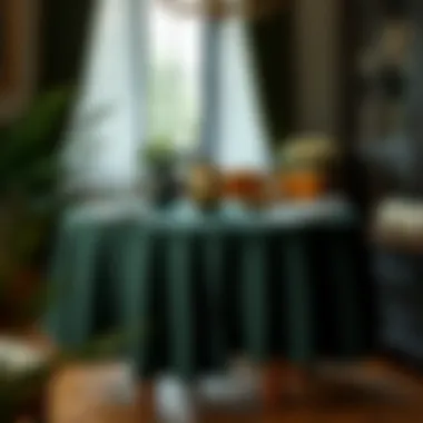 Elegant dark green tablecloth setup