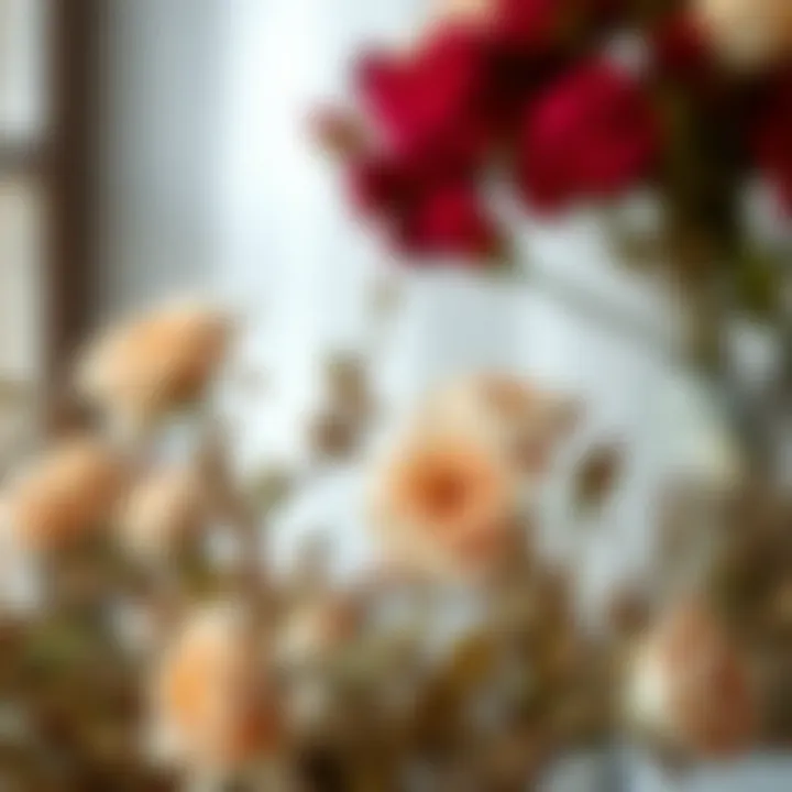 Artistic Dried Rose Display Artistic display of dried roses with natural elements