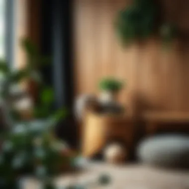 Cozy reading nook with a log side table and greenery