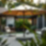 Elegant large umbrella base in a modern backyard setting