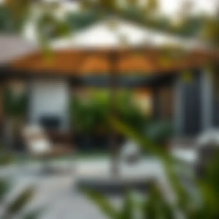 Elegant large umbrella base in a modern backyard setting