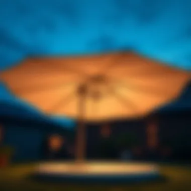 Close-up of the installation of a large umbrella base