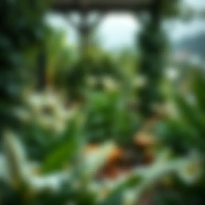 Lilyums Nestled in a Lush Green Terrace Terrace view showcasing lilyums amid lush greenery