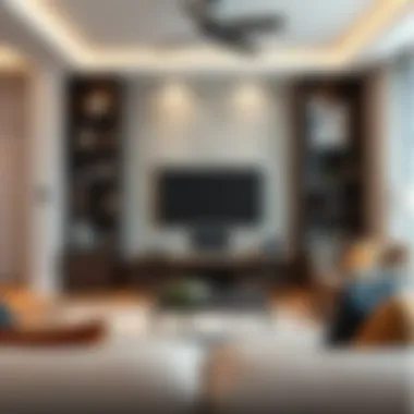 Stylish living room featuring a wall-mounted television unit and decor