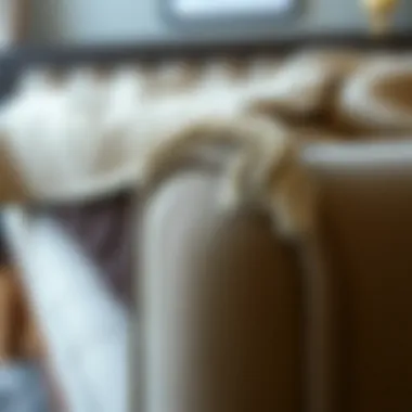 Detail view of a luxurious fabric bed frame