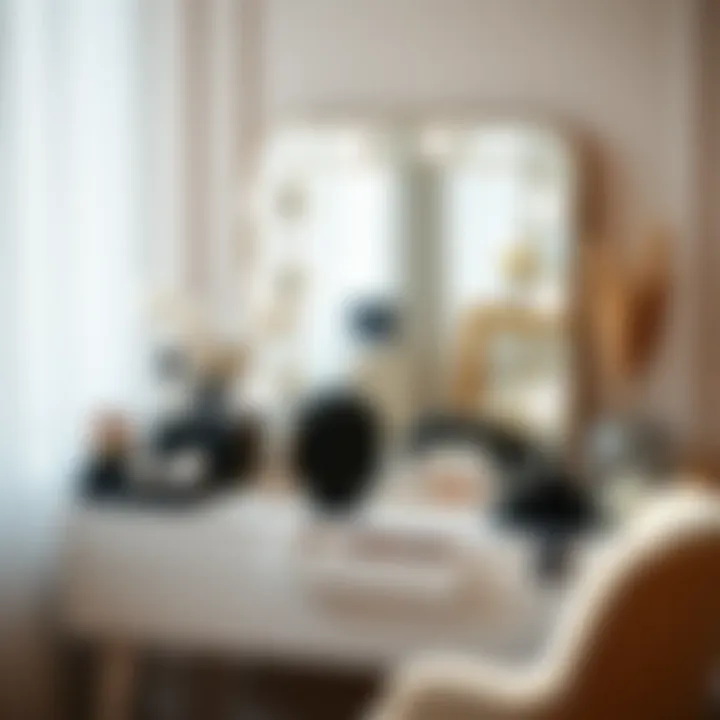 Chic Makeup Vanity Sophisticated makeup vanity with organized beauty products and decor