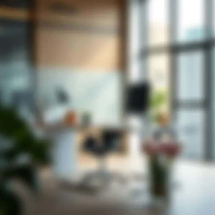 Ergonomic desk riser in a modern office setting