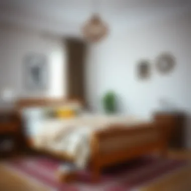 Cozy bedroom atmosphere with a solid wood bed and accessories