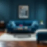 Elegant blue sofa set in a modern living room setting