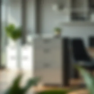 Modern Metal File Cabinet Sleek metal file cabinet in a modern office setting