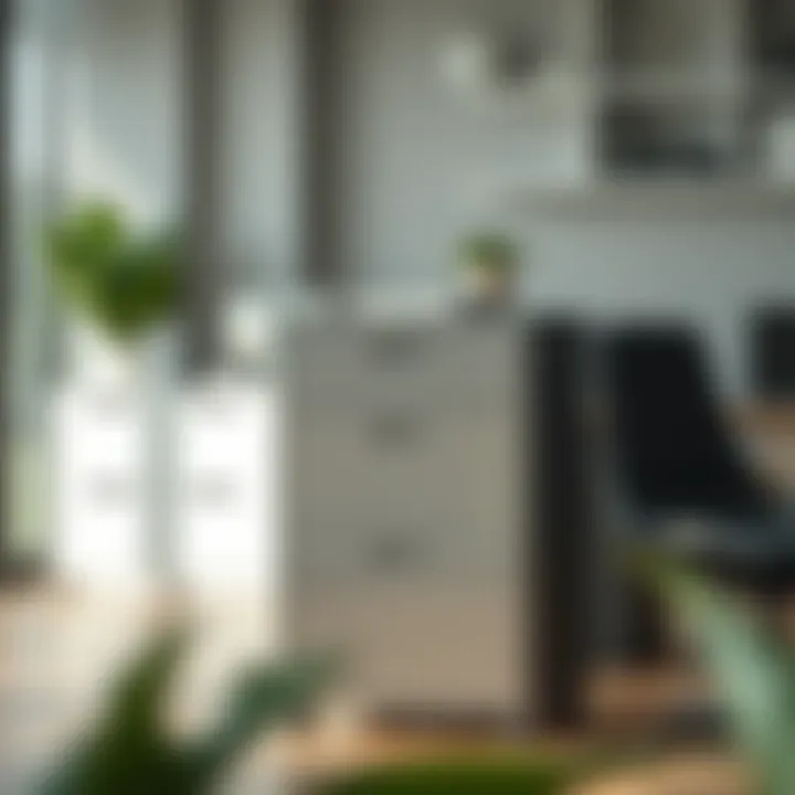 Modern Metal File Cabinet Sleek metal file cabinet in a modern office setting