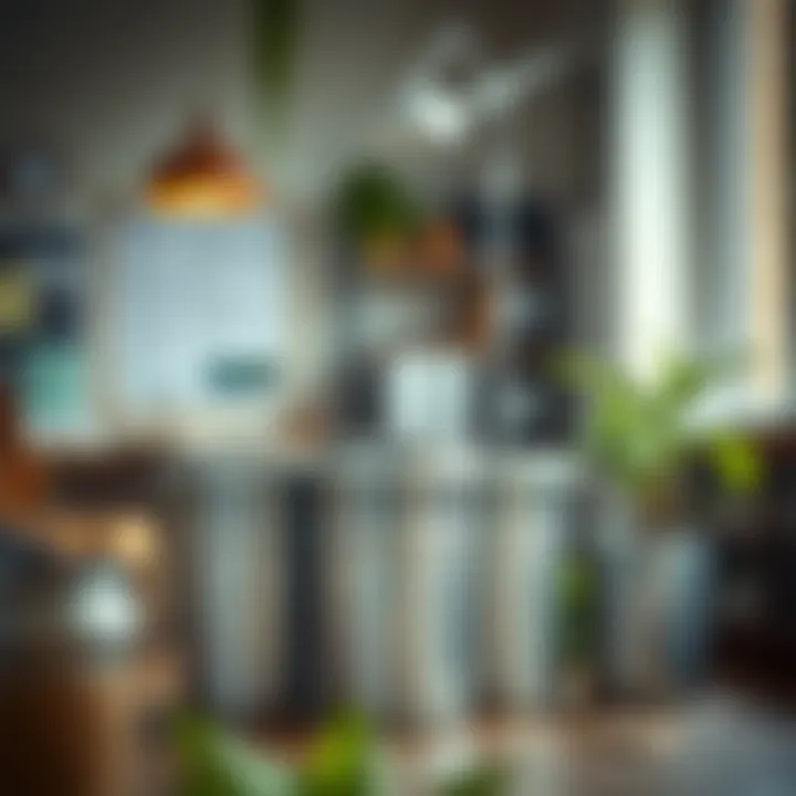 Aesthetic arrangement of metal waste bins in a stylish workspace