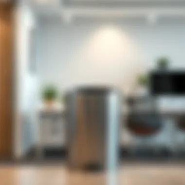 Sleek metal waste bin in a modern office setting