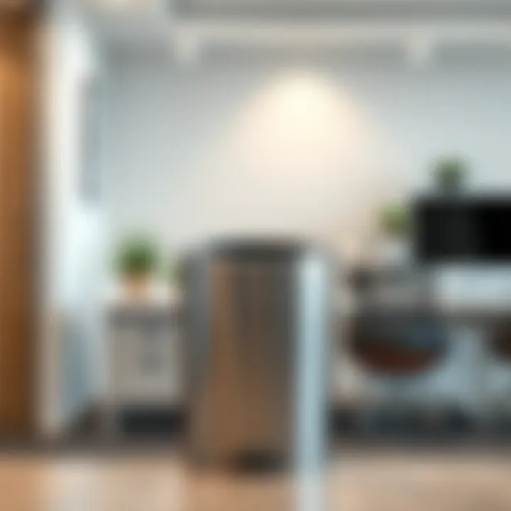 Sleek metal waste bin in a modern office setting
