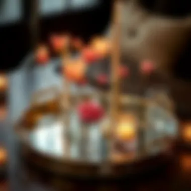 Stylish arrangement of a mirrored tray with candles and flowers