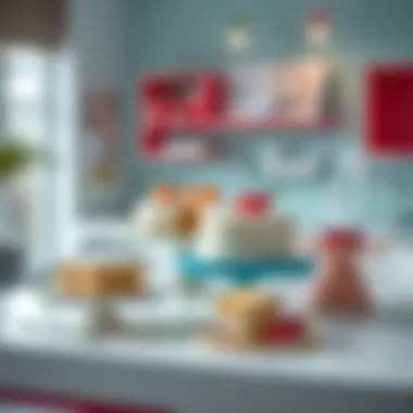 Modern cake display featuring a minimalist design and vibrant colors