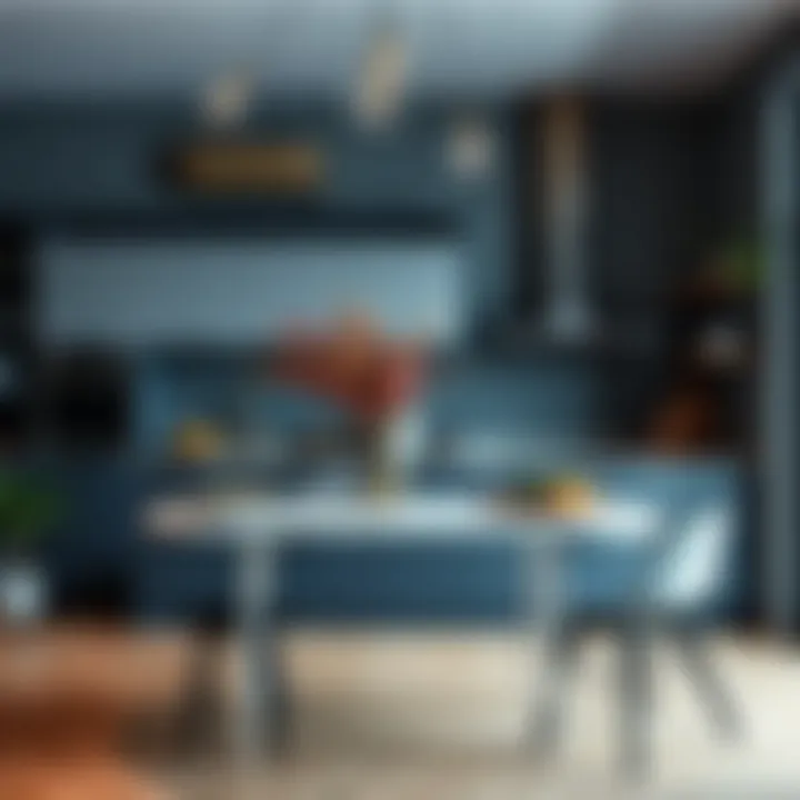 Modern Kitchen with Grey Table A modern kitchen featuring a grey table amidst vibrant decor