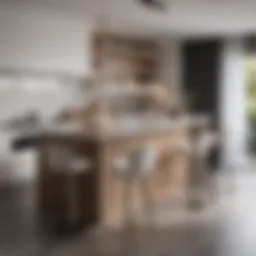 Sleek kitchen bar countertop with modern stools