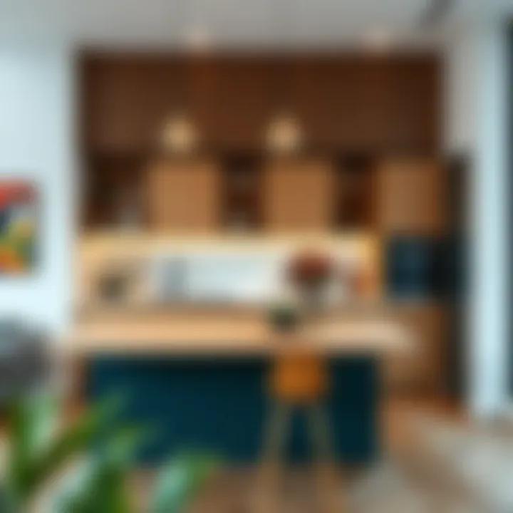 Stylish kitchen island in a contemporary setting with colorful accents