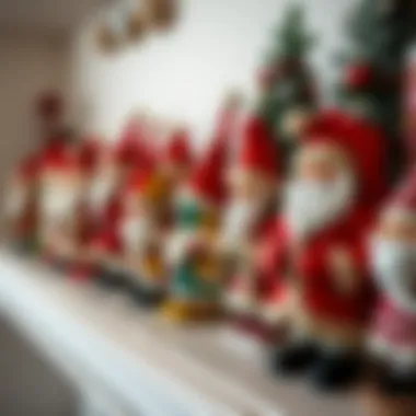 A collection of unique Santa Claus figurines from different cultures displayed elegantly on a shelf.