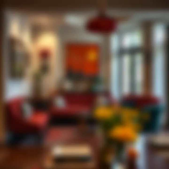 Vibrant dining area adorned with artistic pieces